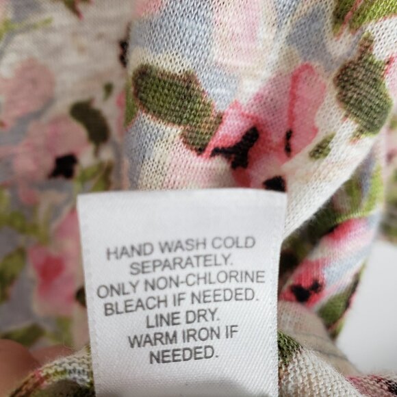 J Jill Love Linen Pink Floral Babydoll Tunic Top 3/4 Sleeve L Tie Back Keyhole - Picture 7 of 8